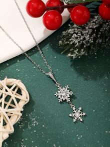 1件银色不锈钢精致雪花吊坠项链，优雅时尚的简约设计，男女皆宜，适合圣诞节、万圣节、派对、日常佩戴 - 銀色 - 查看 2