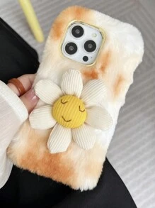 Smiling Sunflower Fashionable Drop-Proof Plush Phone Case, Compatible With Iphone, Compatible With Samsung, Compatible With Google And Compatible With Moto Phones,International Version, Not The Domestic Version - Burnt Orange - View 1