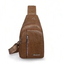 Men's Fashionable Chest Bag With Front Zipper Pocket And Multiple Compartments - Khaki - View 3