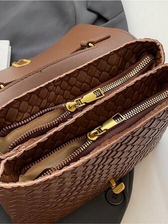 經典時尚女式編織拼色手提肩背包