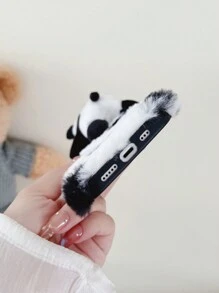 Panda Shaped Stylish Anti-fall Plush Phone Case, Compatible With Iphone, Samsung, Google, Moto - Black - View 7