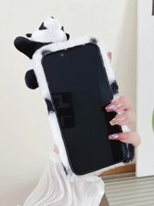 Panda Shaped Stylish Anti-fall Plush Phone Case, Compatible With Iphone, Samsung, Google, Moto - Black - View 5