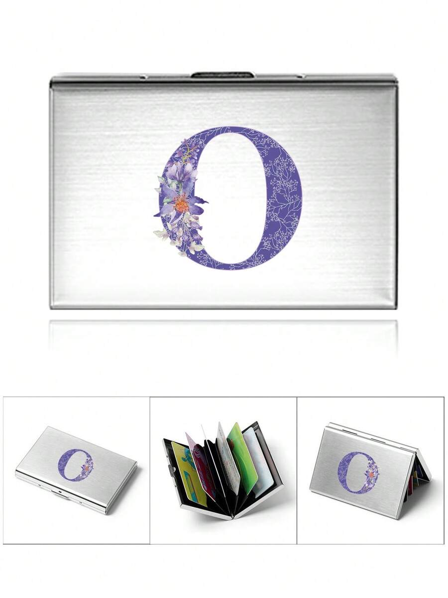 Kim loại Thẻ Hộp Nam Id Thẻ tín dụng Giá đỡ Gầy Túi tiền Gầy Loại vỏ NỮ Nam Thẻ ngân hàng hoặc thẻ ghi nợ Làm Việc Có thể mang đi Đa chức năng Bìa thẻ Ban đầu Tên A Đến Z Tím Lá thư Đồ họa hoa In Món quà Cho bạn trai Đối với Hằng ngày Cho nam giới Đối với Thẻ tín dụng Đối với Học sinh - Bạc - Xem 1