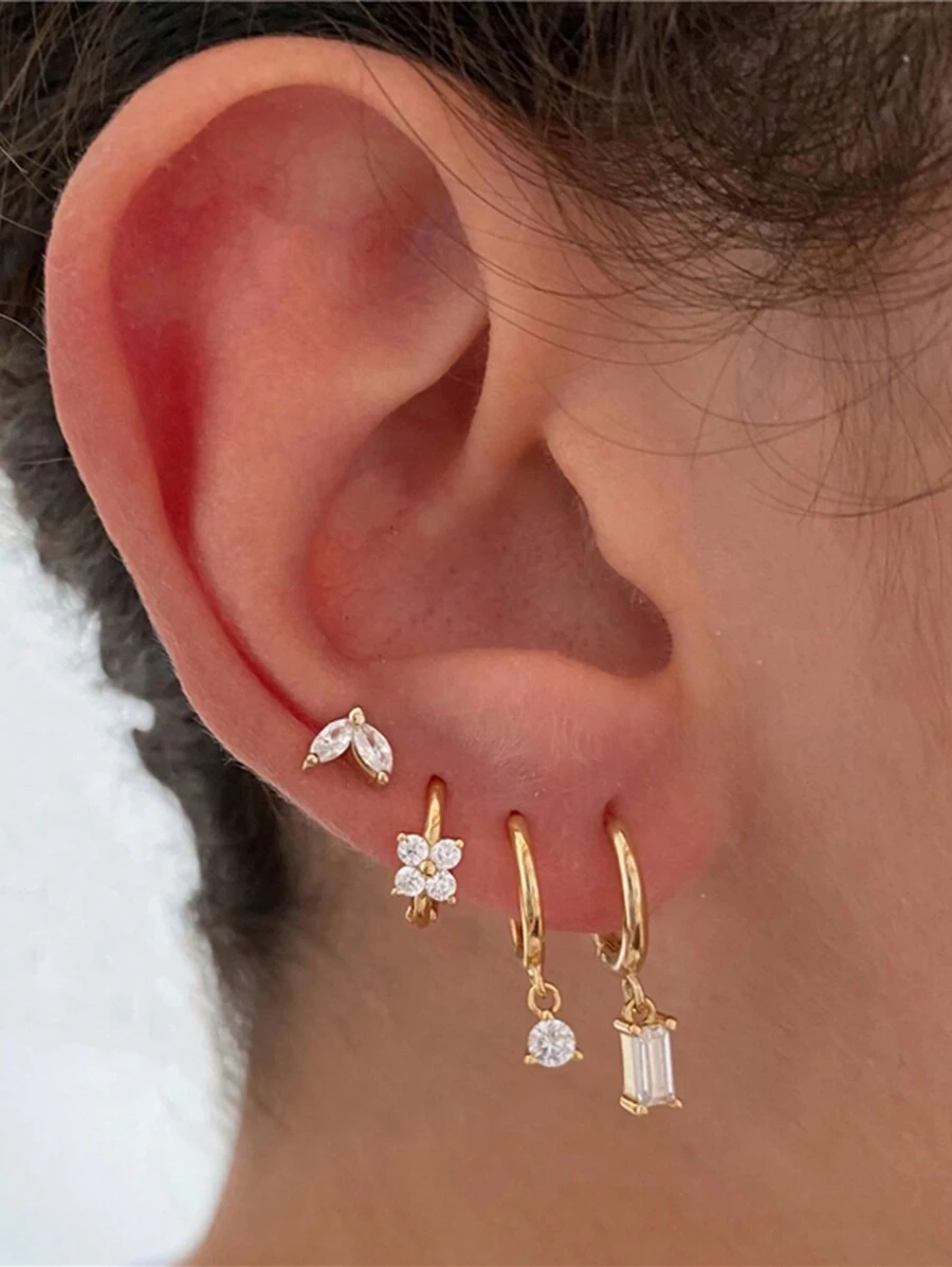 4 Pcs/Set 925 Sterling Silver Hoop Earring Set Multi Size Earring Set Suitable For Women Daily Fashion Jewelry - Gold - View 1