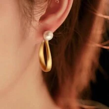 1對歐美風格啞光鍍金金屬耳環,適用於女性日常佩戴 - 金色 - 查看 4