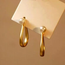 1對歐美風格啞光鍍金金屬耳環,適用於女性日常佩戴 - 金色 - 查看 1