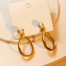 1對歐美風格啞光鍍金金屬耳環,適用於女性日常佩戴 - 金色 - 查看 3