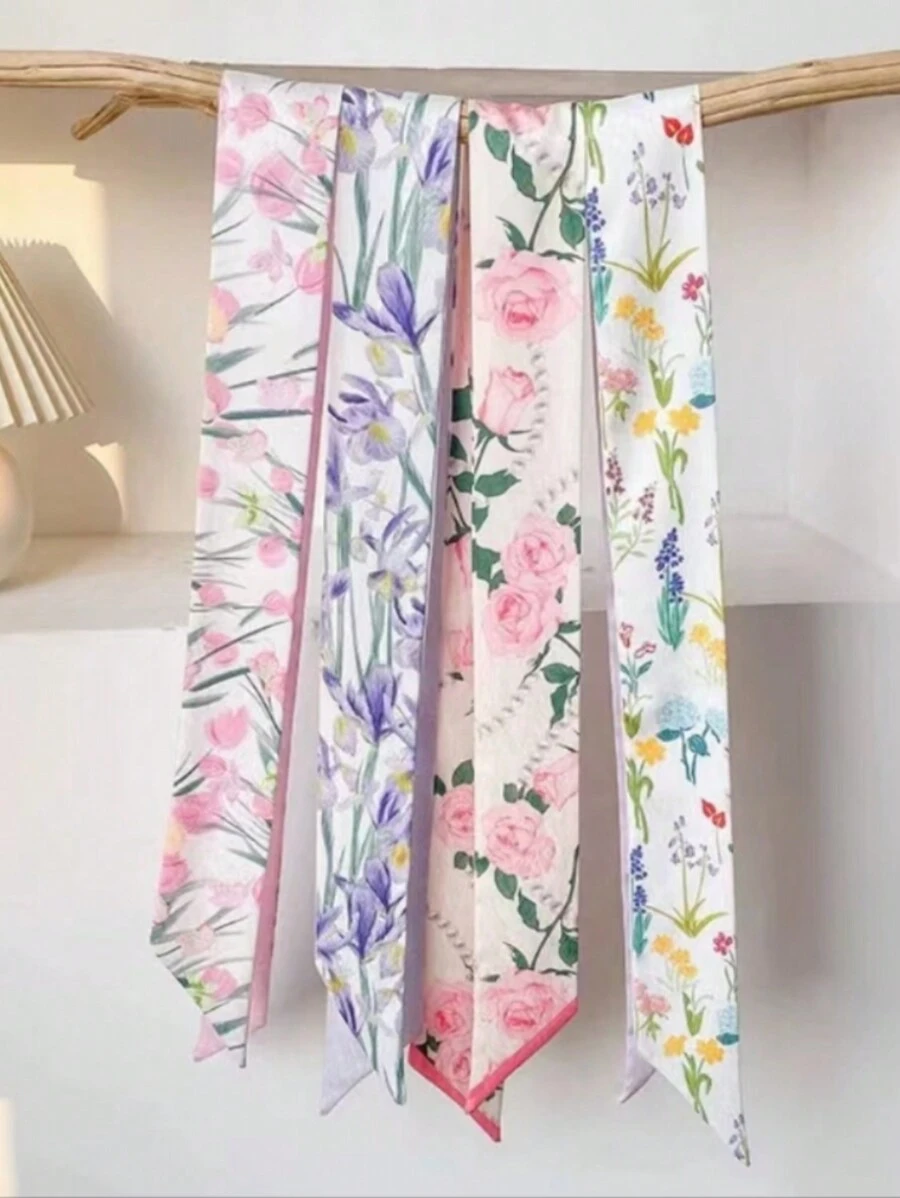 4pcs Women's Hair Ties With Flower Ribbon Bow For Daily Use - Multicolor - View 1