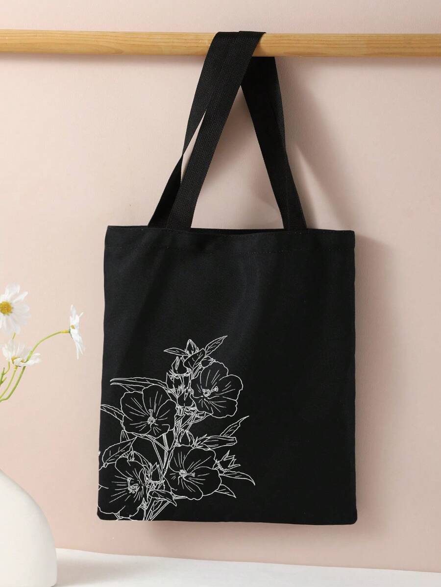 Bolso De Mano Para Mujer Con Diseño De Patrón De Flor Sencillo - Blanco y Negro - Ver 1