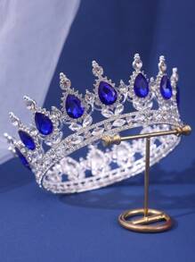 1pc Luxurious Full Circle Waterdrop Rhinestone Decor Alloy Crown For Bride, Wedding, Evening Party Tiaras - Royal Blue - View 2