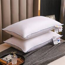 1pc Goose Down Feather Filled King Size Bed Pillow M Firm Support Hotel Feather Series Pillow Shell For Sleeping, Bedding - White - View 3