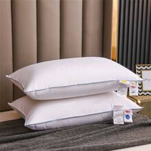 1pc Goose Down Feather Filled King Size Bed Pillow M Firm Support Hotel Feather Series Pillow Shell For Sleeping, Bedding - White - View 1