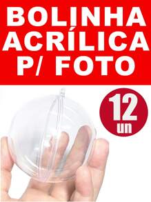 KIT 12 BOLINHAS NATAL TRANSPARENTE PERSONALIZAR FOTO BOLINHA NATAL PORTA FOTO BOLA ESFERA ACRÍLICO PERSONALIZAR 7CM - Transparente - Visão 3
