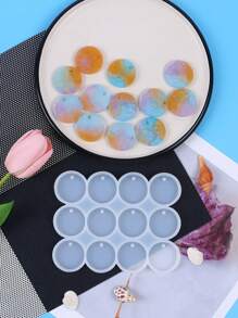 1 件 12 腔圆形树脂珠宝铸造模具透明扁平圆形树脂吊坠硅胶模具带挂孔适用于树脂环氧树脂 UV 树脂肥皂 DIY 工艺品 - 白色 - 查看 3