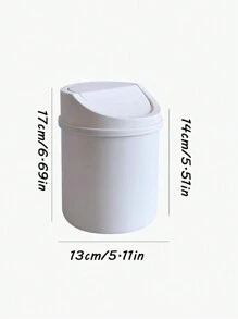 1pc White Desktop Trash Can, Mini Creative Garbage Can For Office Household Bedside Bedroom Living Room, Sundries Storage Bucket With Lid, Home And Office Supplies - White - View 5