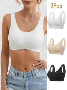 3pcs Women's Stretch Comfort Breasted Bra, Lingerie
