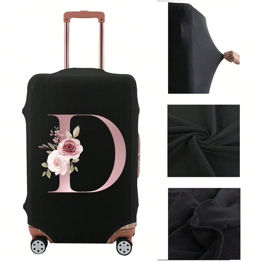 Flower And Letter D Patterned Fashionable Luggage Cover Dustproof Protector For 18-32 Inch Suitcases - Black - View 1