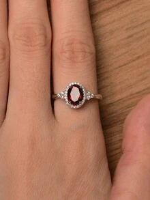 kuuioe 1個男女皆適宜,古色古香寶石紅寶石鑲嵌鋯石精緻珠寶 - 酒紅色 - 查看 3