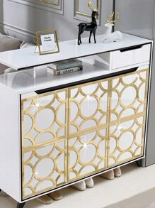 4入組家具翻新專用鏡貼,帶空心效果的金色花紋亞克力自粘前貼花,適用於衣櫥裝飾 - 金色 - 查看 1