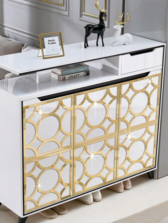 4 Piezas Espejo Autoadhesivo Para Renovación De Muebles, Delantera Autoadhesiva De Acrílico Con Diseño De Flores Doradas Y Efecto De Ahuecamiento Para Decoración De Armario