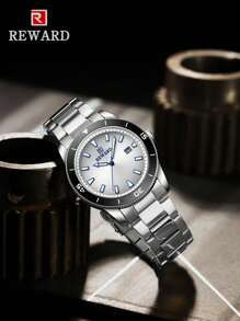 REWARD New Arrivals Simple 3-hand Quartz Alloy Business Calendar Waterproof Steel Band Watch For Men With Luminous Function - Silver - View 1