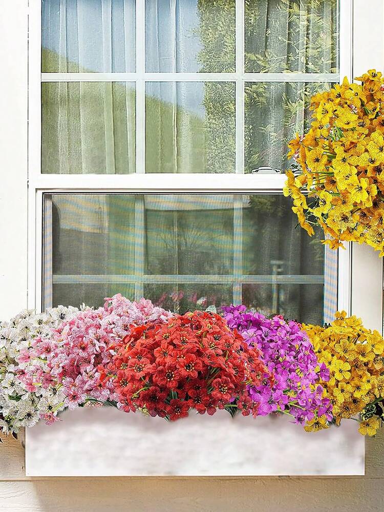 JEMONG Lot De 12 Fleurs Artificielles D'extérieur Résistantes Aux UV - En Plastique - Ne Se Décolorent Pas - Pour Jardin, Porche, Fenêtre, Décoration (violet