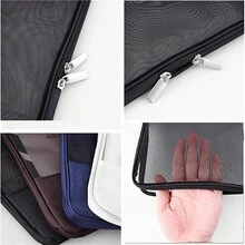 1pc Black Semi-transparent Mesh Zippered Document Bag - Black - View 7