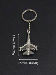 1pc Silver-tone Mini Airplane Model Keychain, Car Key Ring Pendant - Silver - View 5