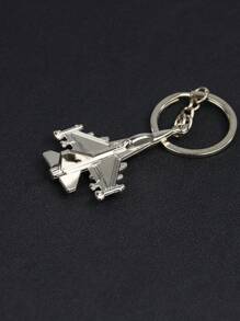 1pc Silver-tone Mini Airplane Model Keychain, Car Key Ring Pendant - Silver - View 2