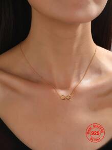 1入組s925純銀無限符號吊墜項鍊,時尚禮物配飾 - 金色 - 查看 1