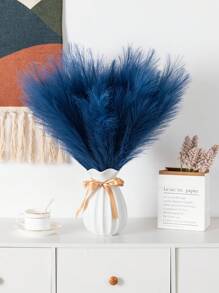 1入優雅人工彼古麥蘆葦，長55cm，帶有5個分叉，塑料人工植物，波西米亞風格-聚酯纖維製造柔軟且快速，現代簡約北歐風格-適用於家居裝飾，花瓶插花，婚禮，派對，客廳，臥室，DIY牆面，辦公桌填充物。 - 藏蓝色 - 查看 2