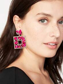 juran 1 Pair Geometric Crystal Earrings, Suitable For Daily, Vacation, Party Wear - Hot Pink - View 2