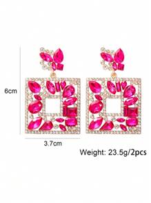 juran 1 Pair Geometric Crystal Earrings, Suitable For Daily, Vacation, Party Wear - Hot Pink - View 5