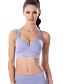 1件装欧美风运动瑜伽固定罩杯垫无钢圈超薄跑步背心减震瑜伽不可拆卸罩杯垫工字背休闲文胸 - 藍色 - 查看 1