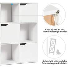 Bookcase, Bookcase With 9 Compartments And 5 Doors, Modern Office Shelf With Magnetic Closure, Wooden Shelf For Living Room, Study Room, Wardrobe, Storage Shelf Made Of Solid Wood - White - View 5