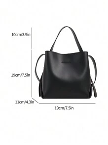 时尚女士迷你水桶手提包，简约黑色 PU 皮革复古通勤多功能单肩包适合女士购物日常使用，商务休闲女包非常适合办公室商务和工作 - 黑色 - 查看 2