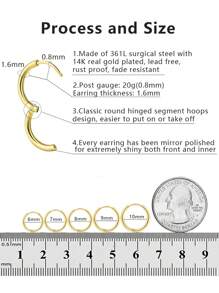 5 Đôi Bông Tai Vòng Nhỏ Cho Nữ: Bông Tai Vòng Huggie Mạ Vàng 18K Cho Sụn Helix Tragus, Bông Tai Hoop Nhỏ Bé - Vàng - Xem 7
