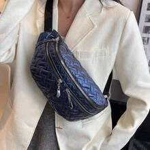 女士棉被拼接托特包,時尚襯墊肩背包,大容量手提包,配鍊帶