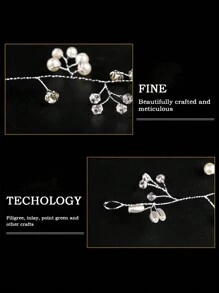 Kismis 50公分婚禮頭飾假珍珠水晶新娘髮飾頭飾女裝飾髮藤婚禮髮飾珠寶 - 銀色 - 查看 4