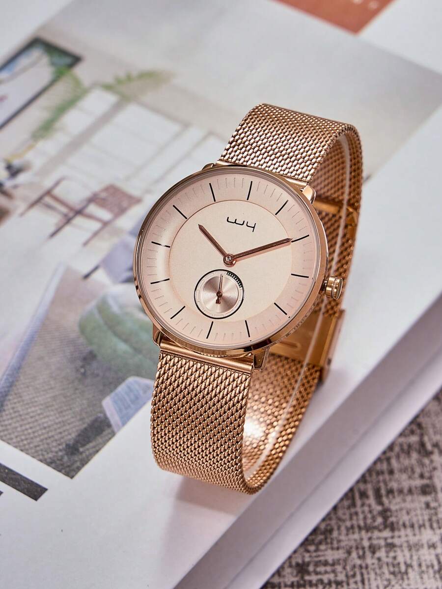 1 件男士不銹鋼網帶簡約時尚石英手錶 - 銀色 - 查看 1