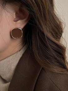 1pair Geometric Square Shape Resin Drop Earrings For Women - Brown - View 1