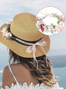 1 件花冠頭帶,新娘發花環,頭飾,髮帶,完美適合婚禮、新娘、節日、海灘 - 粉白紅 - 查看 7