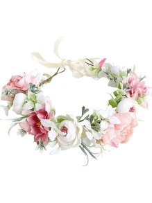 1 件花冠頭帶,新娘發花環,頭飾,髮帶,完美適合婚禮、新娘、節日、海灘 - 粉白紅 - 查看 3