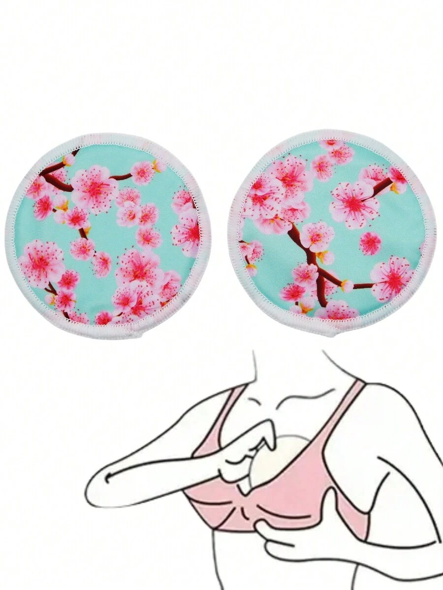 2 片可重複使用母乳喂養墊,再生布可水洗吸水重複使用竹哺乳墊 - 彩色 - 查看 1