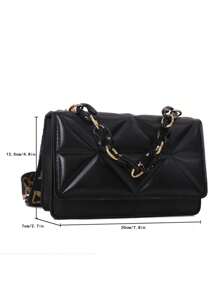Mini Chain Decor Quilted Flap Fashionable Square Bag - Black - View 5