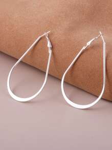 1pair Simple Smooth U-shaped Thin Wire Ear Studs/hoops, 2 Sizes Available - Silver - View 3