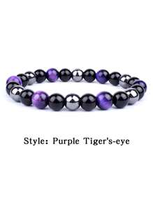 1入組8mm自然黑曜石赤鐵礦虎眼串珠手鏈適合男士,活力石頭首飾類 - 彩色 - 查看 21