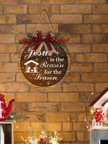 Putuo Decor 1 件欢迎圣诞标志，派对装饰木花环壁挂，耶稣是季节的原因，木质悬挂标志前门装饰，适合家庭门廊圣诞派对，11.8 X 11.8 英寸礼物 - 彩色 - 查看 5