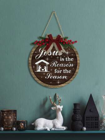 Putuo Decor 1pc Welcome Christmas Sign, Party Decor Wood Wreaths Wall Hanging, Jesus Is The Reason For The Season, Wood Hanging Sign Front Door Decor For Home Porch Xmas Party, 11.8 X 11.8 Inches Gifts
