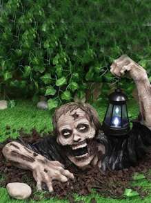 1 件萬聖節裝飾,樹脂殭屍手持 Led 燈裝飾,具有恐怖爬行姿勢,適合室外或室內花園裝飾 - 黑色 - 查看 1